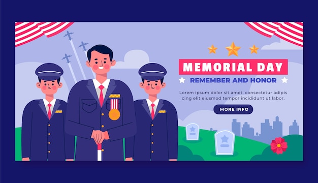 Flat horizontal banner template for us memorial day commemoration