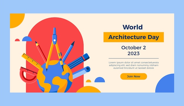 Vector flat horizontal banner template for world architecture day celebration