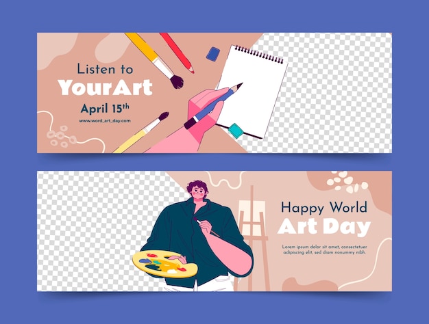 Vector flat horizontal banner template for world art day