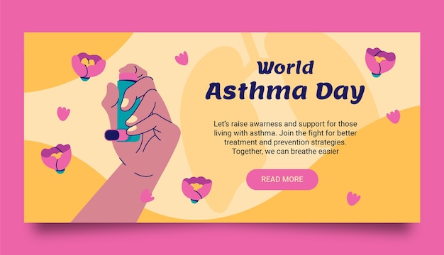 Flat horizontal banner template for world asthma day awareness