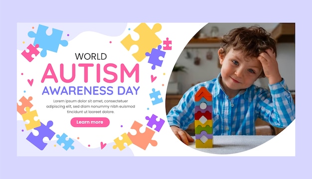 Flat horizontal banner template for world autism awareness day