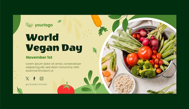 Vector flat horizontal banner template for world vegan day celebration