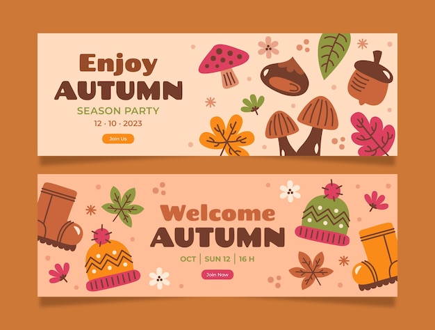 Vector flat horizontal banners collection for autumn celebration