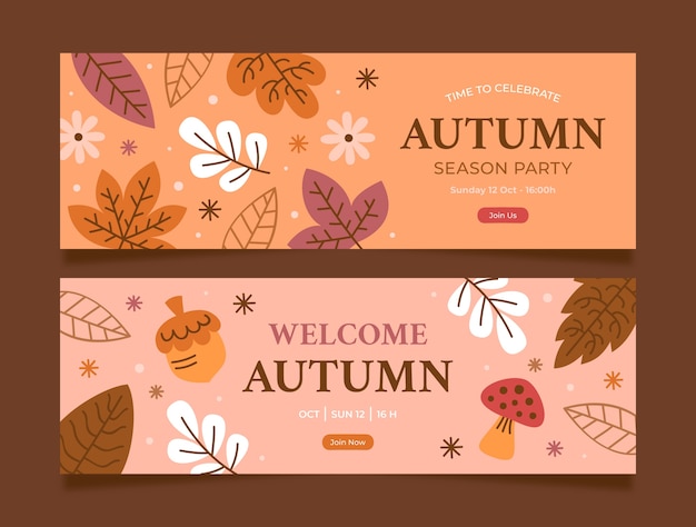 Vector flat horizontal banners set for autumn celebration