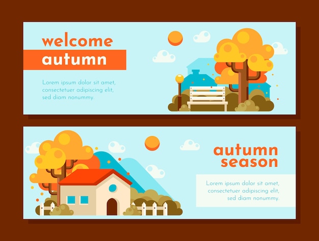 Flat horizontal banners set for autumn celebration