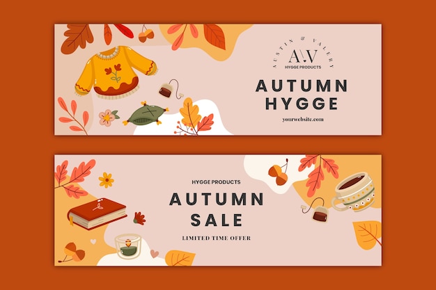 Flat horizontal banners set for autumn celebration