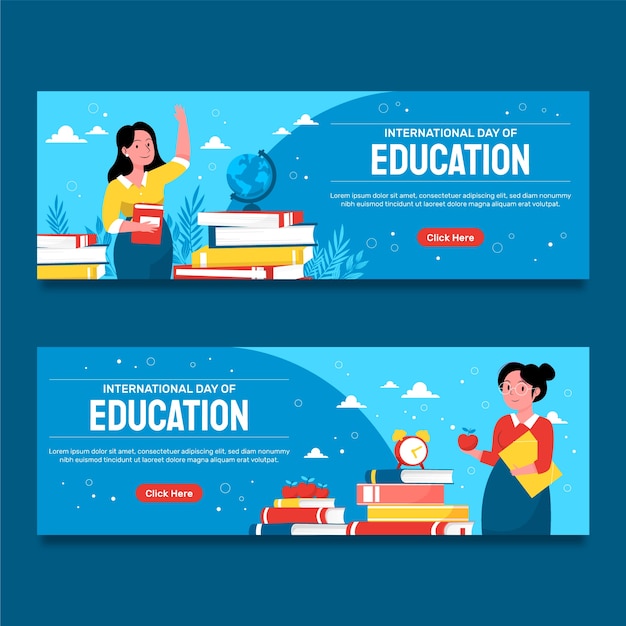 Vector flat horizontal banners set for celebration of international day of education