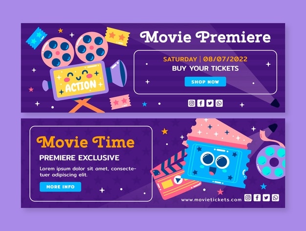 Flat horizontal banners set for movie premiere event