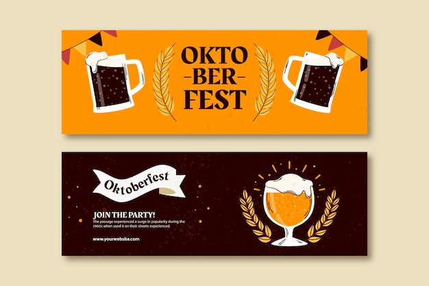 Vector flat horizontal banners set for oktoberfest festival