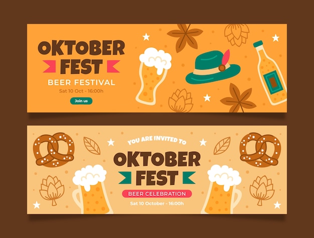 Flat horizontal banners set for oktoberfest festival