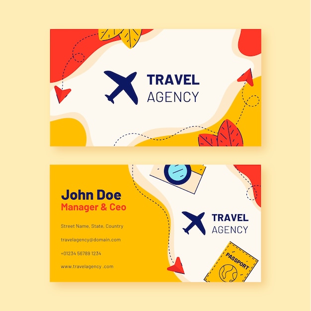 Flat horizontal business card template for travel agency