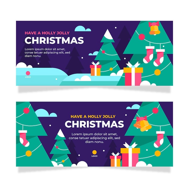 Vector flat horizontal christmas banners set