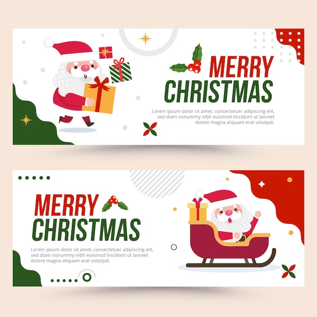 Flat horizontal christmas banners set