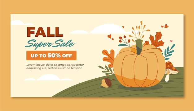 Flat horizontal sale banner template for autumn season celebration