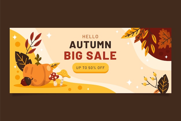 Vector flat horizontal sale banner template for autumn