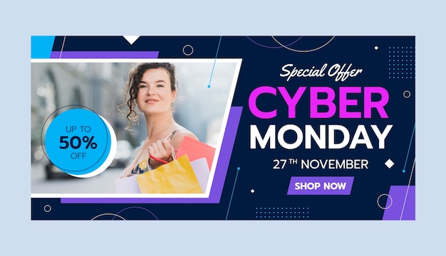 Vector flat horizontal sale banner template for cyber monday sale