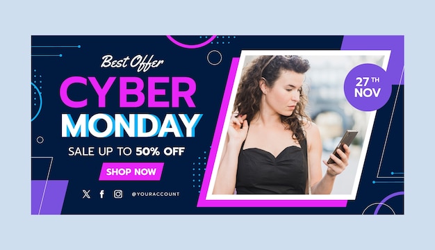 Flat horizontal sale banner template for cyber monday sale