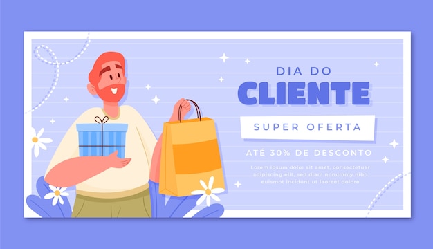 flat horizontal sale banner template for dia do cliente
