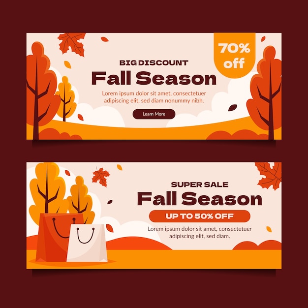 Flat horizontal sale banner template for fall season celebration