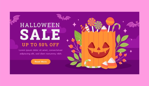Flat horizontal sale banner template for halloween season