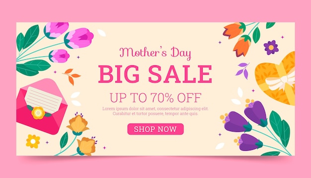 Flat horizontal sale banner template for mother's day celebration