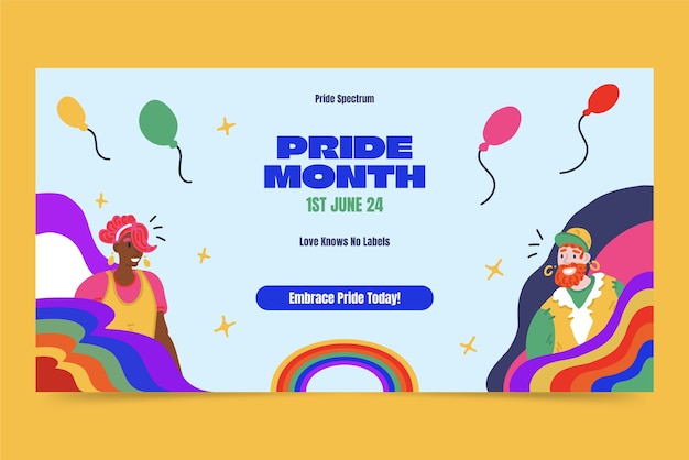 Vector flat horizontal sale banner template for pride month celebrations