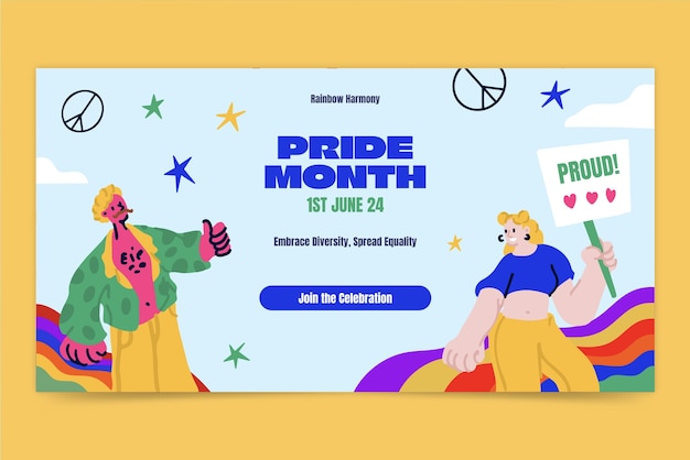 Vector flat horizontal sale banner template for pride month celebrations