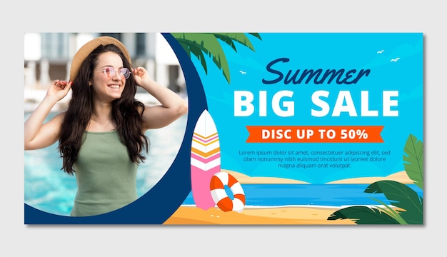 Flat horizontal sale banner template for summertime