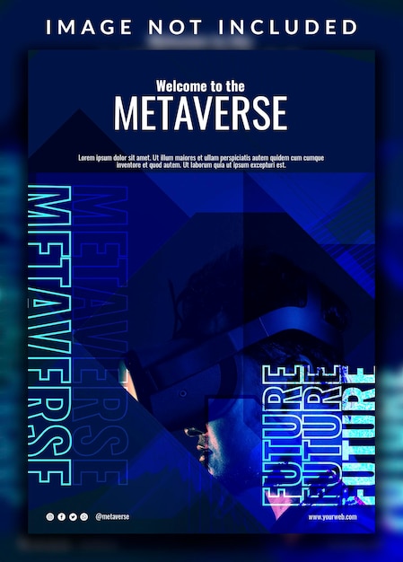 Flat horizontal vertical abstract creative modern introduction of virtual reality metaverse flyer design with a man photo