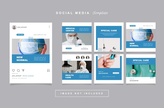 Vector flat hospital and healthcare instagram posts collection