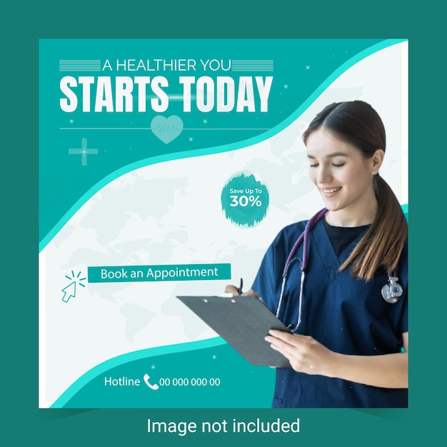 Vector flat hospital and healthcare social media post