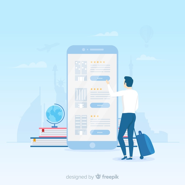 Sfondo di applicazione prenotazione alberghiera piatta