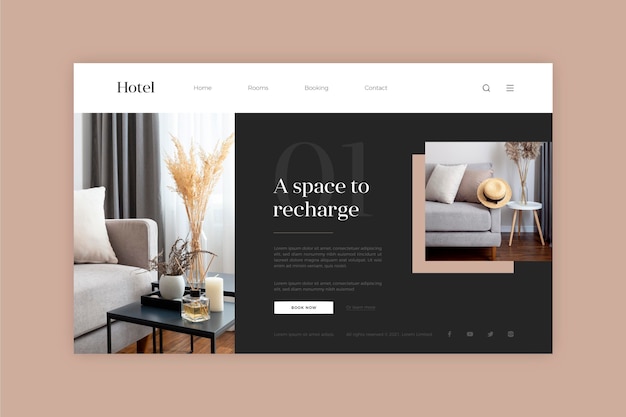 Flat hotel landing page template with photo