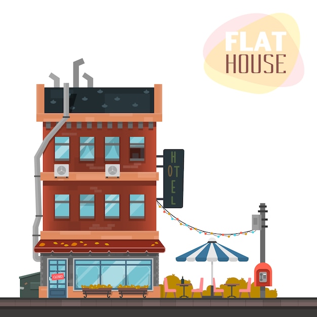 Vector flat house design with hotel