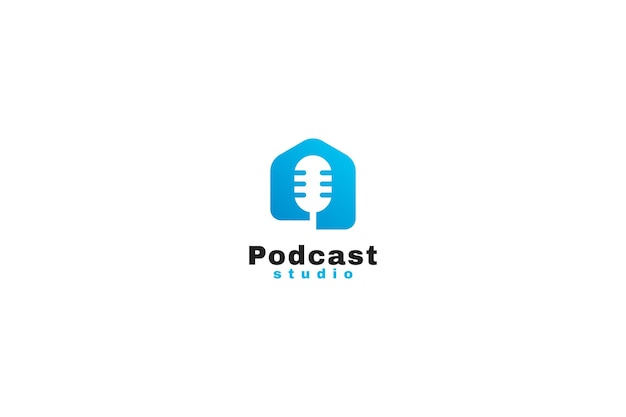 Idea di illustrazione vettoriale di progettazione del logo del podcast vocale della casa piatta