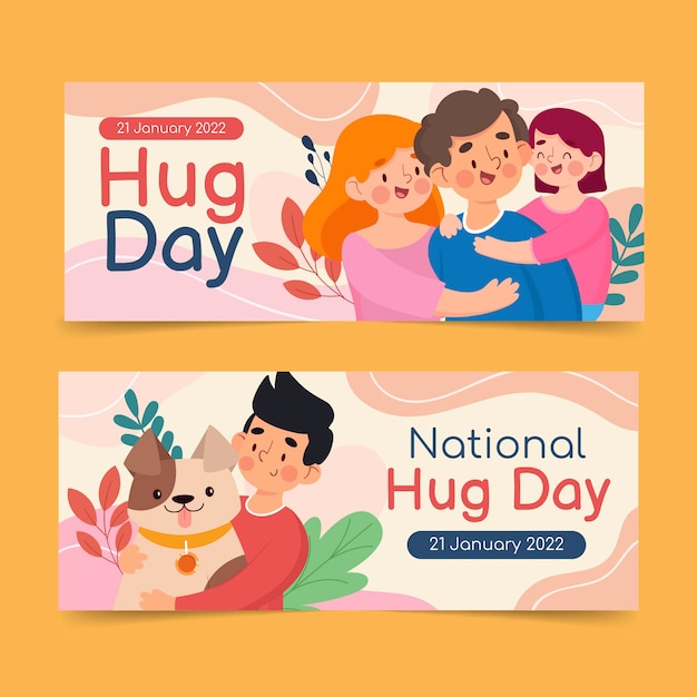 Vector flat hug day horizontal banners set