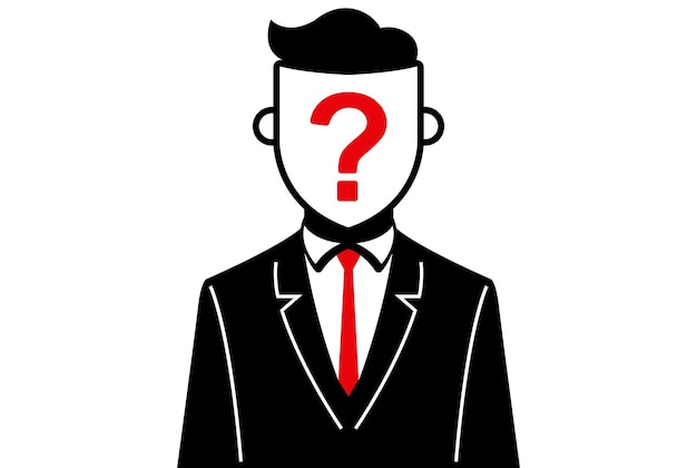 Flat icon of an anonymous man in a business suit question mark on the face