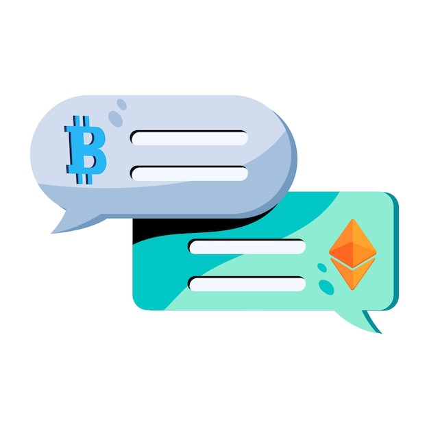 A flat icon of bitcoin chat