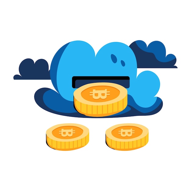 Flat icon of bitcoin cloud