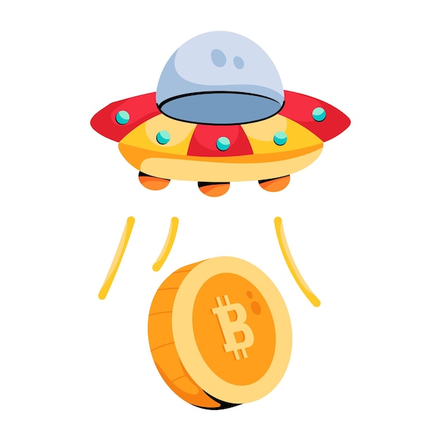 Flat icon of bitcoin ufo