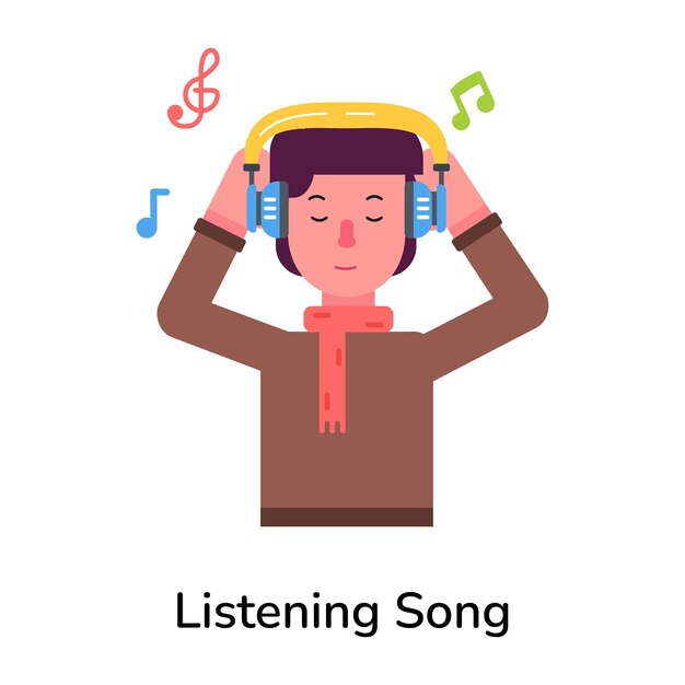 Un'icona piatta di un ragazzo che ascolta una canzone