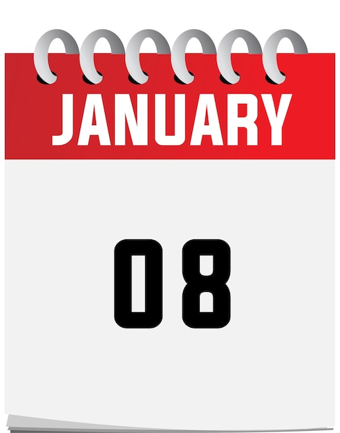 Flat icon calendar January 8 isolated on White background. can change.