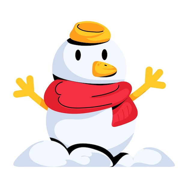 Vector flat icon of cute snowman