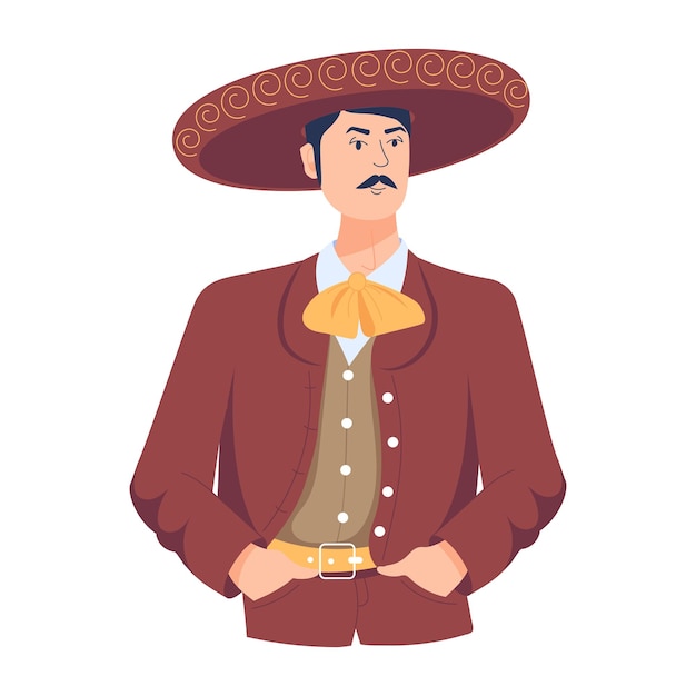 A flat icon depicting mexican man character