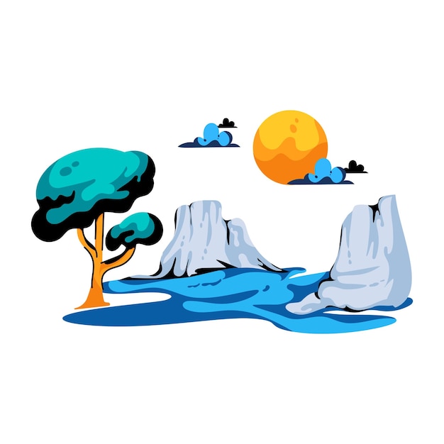 Flat icon of mountains landscape