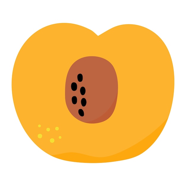 Flat icon peach, half of peach. hand drawn fruit. summer food illustration