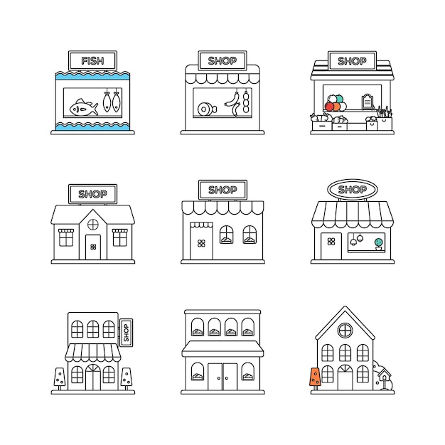 Vector flat icon related to various shops