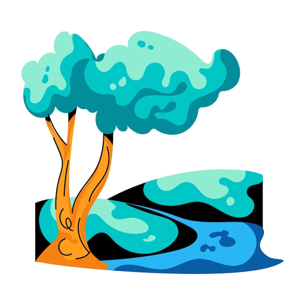 Flat icon of river scenery