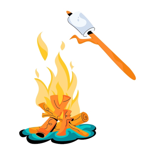 A flat icon of roasting marshmallow