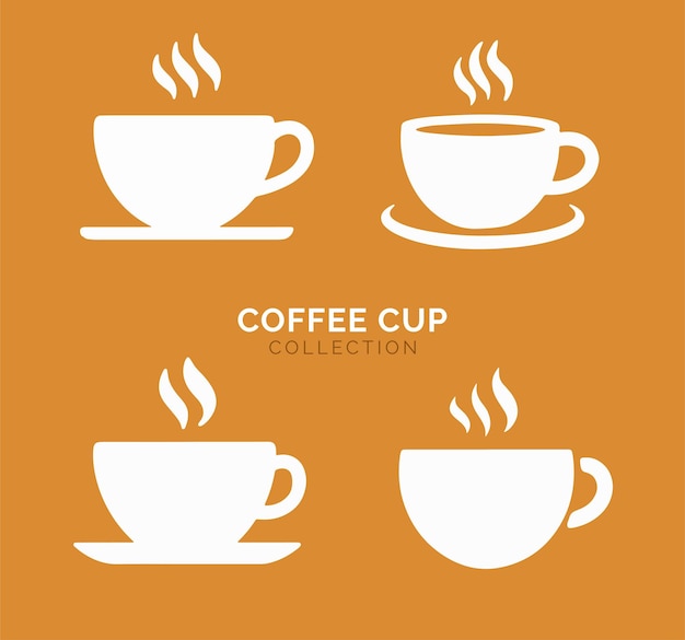 flat icon set of coffee cups on a brown background